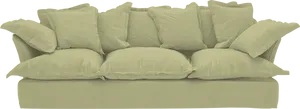 Plush Beige Couch With Pillows PNG Image