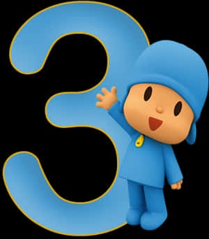 Pocoyo Number Three PNG image with transparent background
