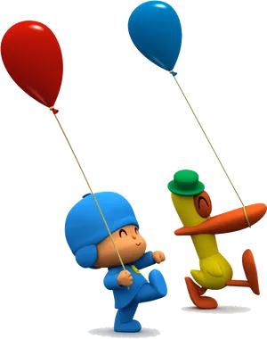 Pocoyoand Patowith Balloons PNG Image