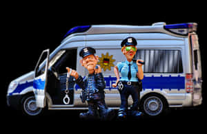 Police Figurinesand Van PNG with transparent background
