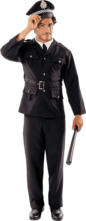 Police_ Officer_ Saluting_with_ Baton PNG Image