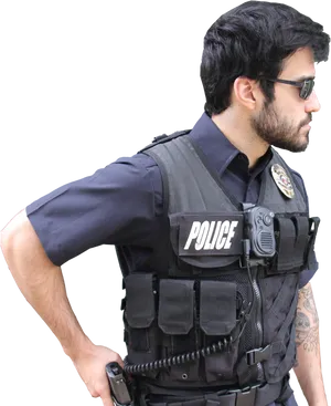 Policemanin Uniform With Gear PNG Image