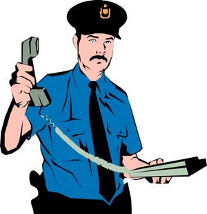 Policemanwith Phone Vector Illustration PNG Image