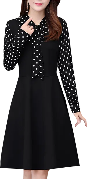 Polka Dot Blouse Black Dress PNG Image