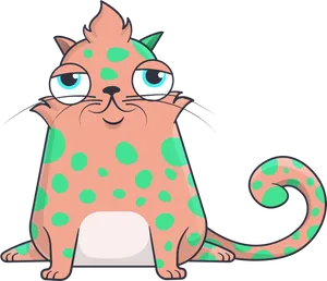 Polka Dotted Cartoon Cat PNG Image