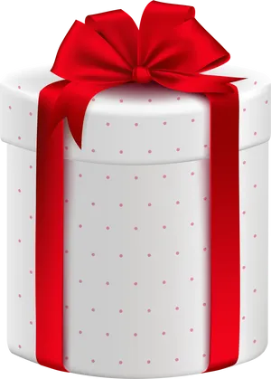 Polka Dotted Gift Boxwith Red Ribbon PNG Image