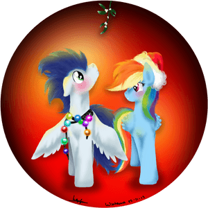 Wintaura, Bauble, Christmas, Cute, Female, Male, Mistletoe, - Mlp Rainbow Dash And Soarin Kiss Mistletoe PNG with transparent background