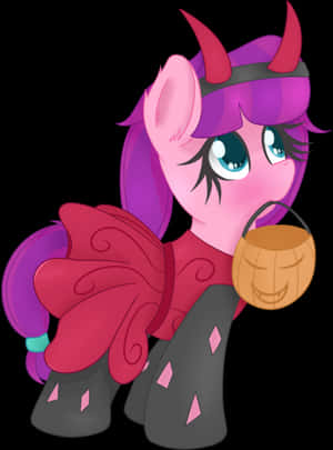 Ponywith Devil Hornsand Basket PNG image with transparent background