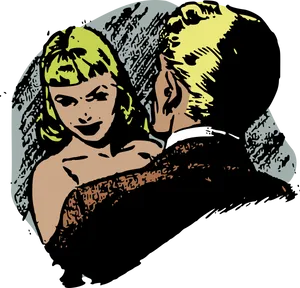 Pop Art Couple Whispering PNG Image