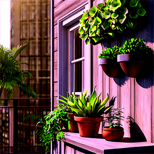 Potted Plants in Balcony Settings PNG axl PNG