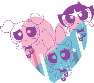 Powerpuff Girls Heart Shaped Portrait PNG Image