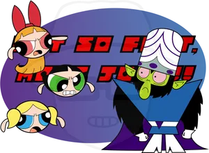 Powerpuff Girlsand Mojo Jojo Showdown PNG Image