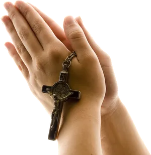 Praying_ Hands_ With_ Cross_ Pendant PNG Image