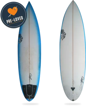 Pre Loved Surfboard Blueand White PNG Image