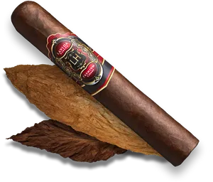 Premium Cigar With Labeland Tobacco Leaf PNG Image