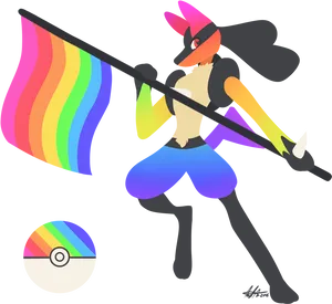 Prideful Lucariowith Flag PNG Image