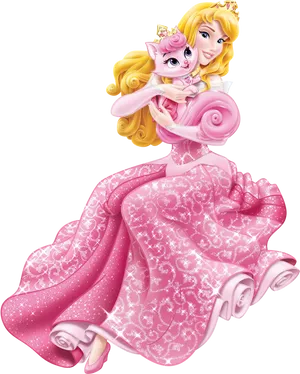 Princess Auroraand Pink Cat PNG Image