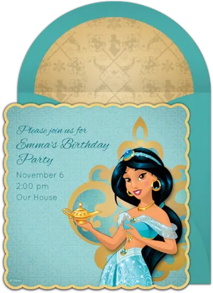 Princess Jasmine Birthday Invitation PNG Image