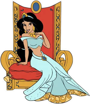 Princess Jasmine Seatedon Throne Illustration PNG Image