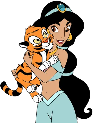 Princess Jasmineand Rajah Friendly Moment PNG Image