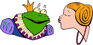 Princess Kissing Frog Cartoon PNG Image