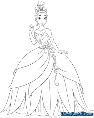 Princess Tiana Coloring Page PNG Image