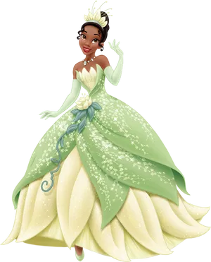 Princess Tiana Elegant Gown PNG Image