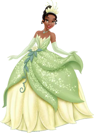 Princess Tiana Elegant Gown Illustration PNG Image