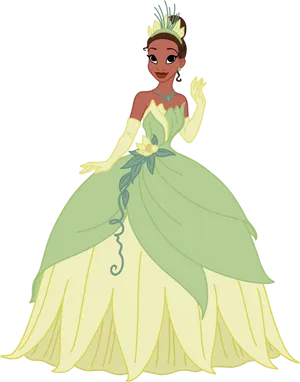 Princess Tiana Elegant Gown Illustration PNG Image