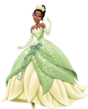 Princess Tiana Elegant Gown PNG Image