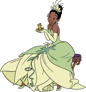 Princess Tianaand Frog Friend PNG Image