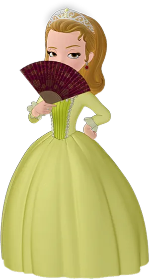 Princess With Fan Cartoon Character PNG Image