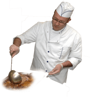 Professional Chef Carving Meat PNG with transparent background