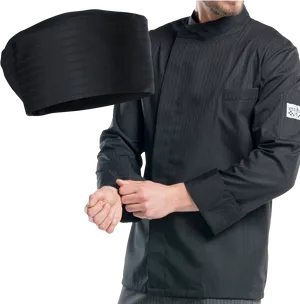 Professional Chefin Black Uniformwith Hat PNG Image