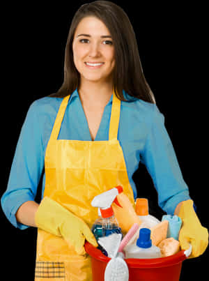 Professional Cleaner With Supplies PNG with transparent background