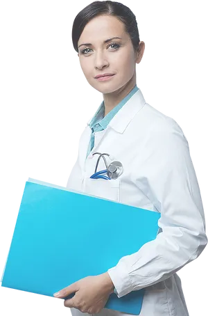 Professional Female Doctorwith Chart PNG Image