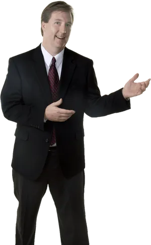 Professional Man Presenting Black Background PNG Image