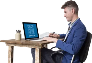 Professional Man Workingat Desk PNG Image