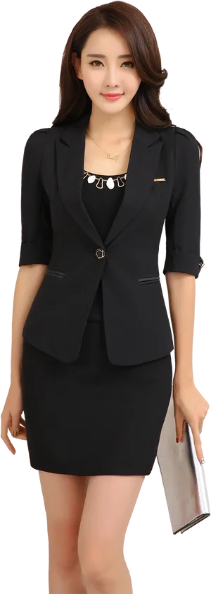 Professional Woman Black Blazer PNG Image