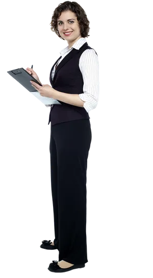 Professional Woman Holding Clipboard PNG Image