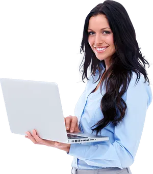 Professional Woman Holding Laptop PNG Image