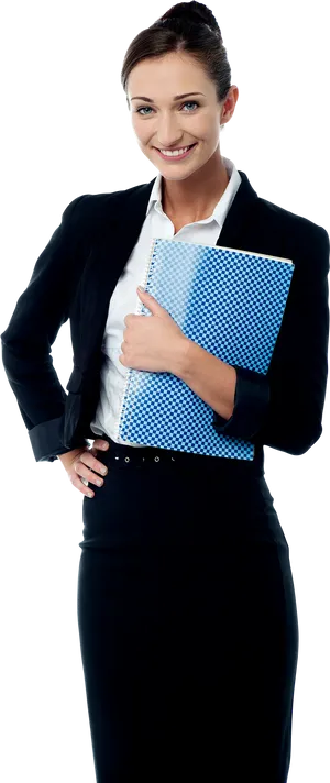 Professional Woman Holding Notebook PNG Image