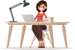 Professional Woman Workingat Desk PNG Image