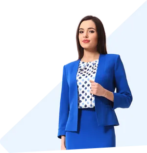 Professional Womanin Blue Blazerand Skirt PNG Image
