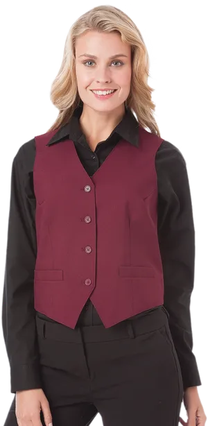 Professional Womanin Maroon Vestand Black Attire PNG Image