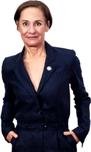 Professional Womanin Navy Blazer PNG Image