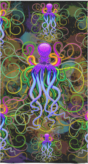 Octopus Psychedelic Luminescence Bath Towel 30'x56' - Octopus Psychedelic, HD Png Download PNG image with transparent background