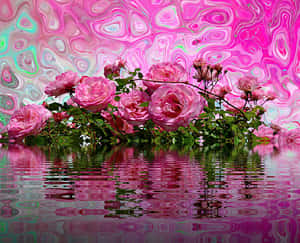 Psychedelic Pink Roses Reflection PNG image with transparent background