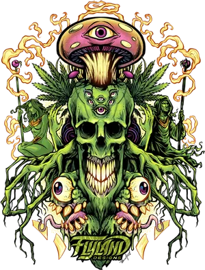 Psychedelic Skull Mushroom Art PNG Image