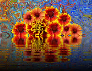 Psychedelic Summer Flowers Reflection PNG image with transparent background